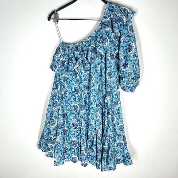 NEW RHODE Sz XS Ozzie Mini Dress One Shoulder Aqua Lotus Floral - Picture 4 of 10